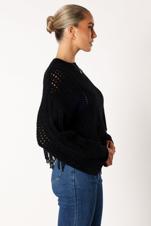 KNITWEAR @Katalina Fringe Crop Knit Sweater - Black