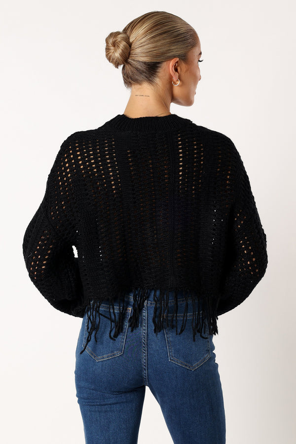 KNITWEAR @Katalina Fringe Crop Knit Sweater - Black