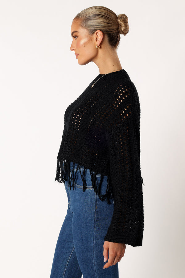 KNITWEAR @Katalina Fringe Crop Knit Sweater - Black