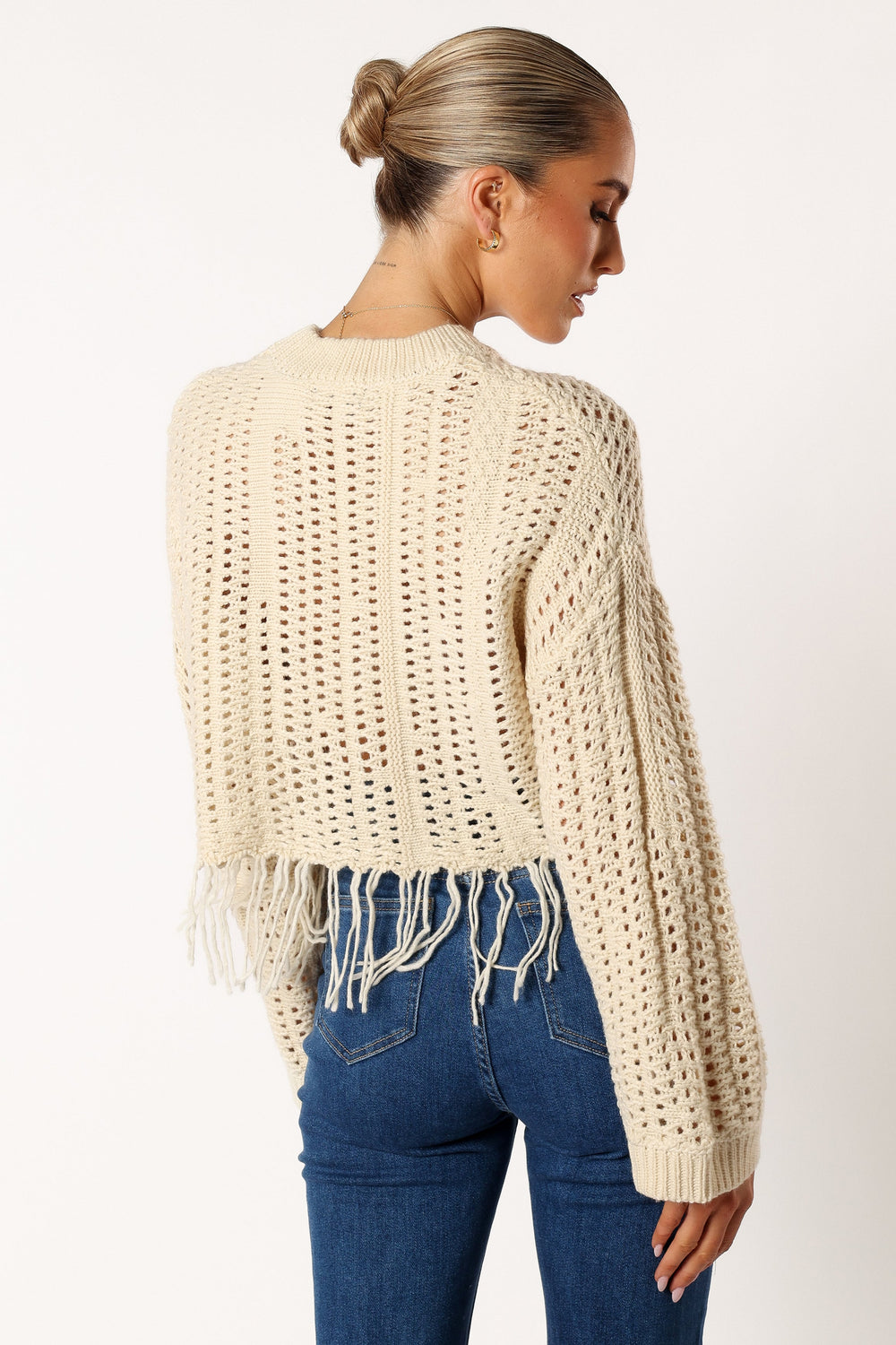 KNITWEAR @Katalina Fringe Crop Knit Sweater - Cream