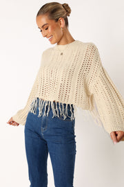 KNITWEAR Katalina Fringe Crop Knit Sweater - Cream