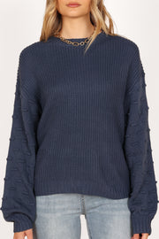 KNITWEAR Katrina Textured Sleeve Crewneck Knit Sweater - Midnight Blue