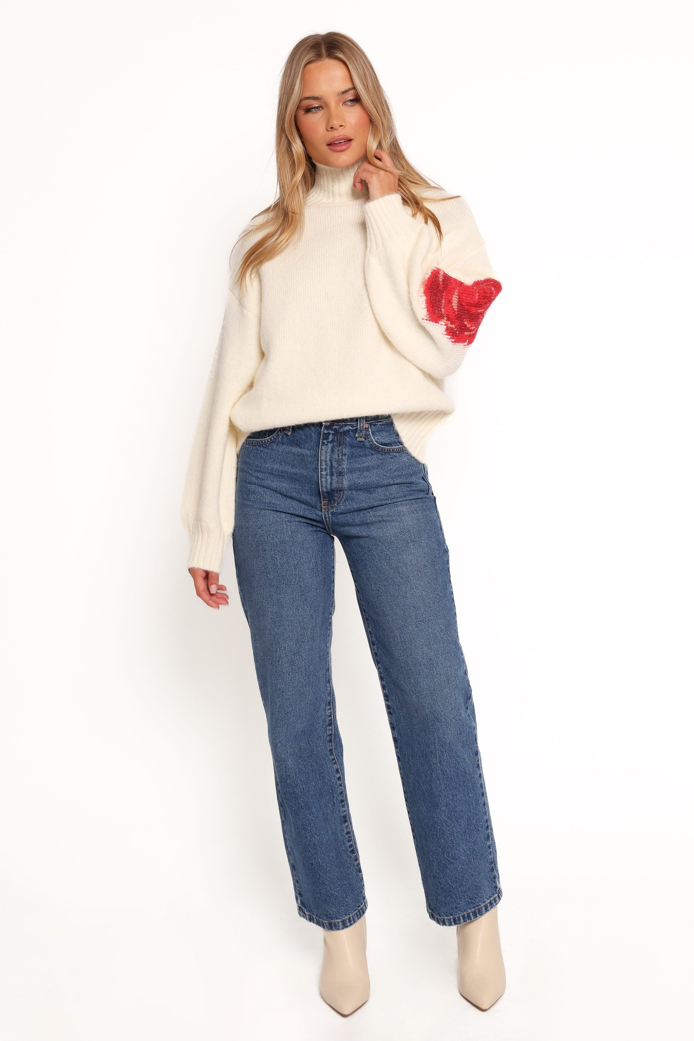 KNITWEAR Kelso Flower Embroidery Knit Sweater - Cream