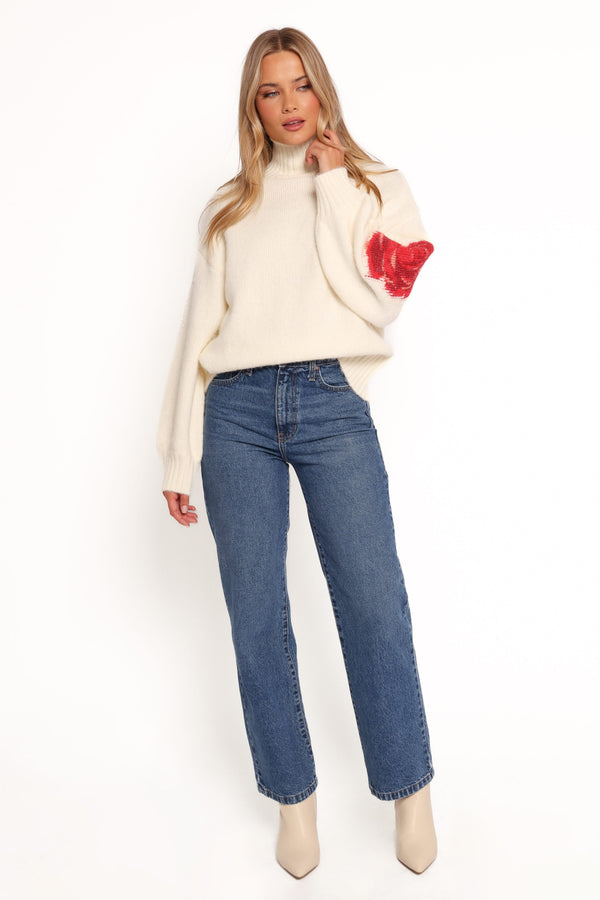 KNITWEAR Kelso Flower Embroidery Knit Sweater - Cream