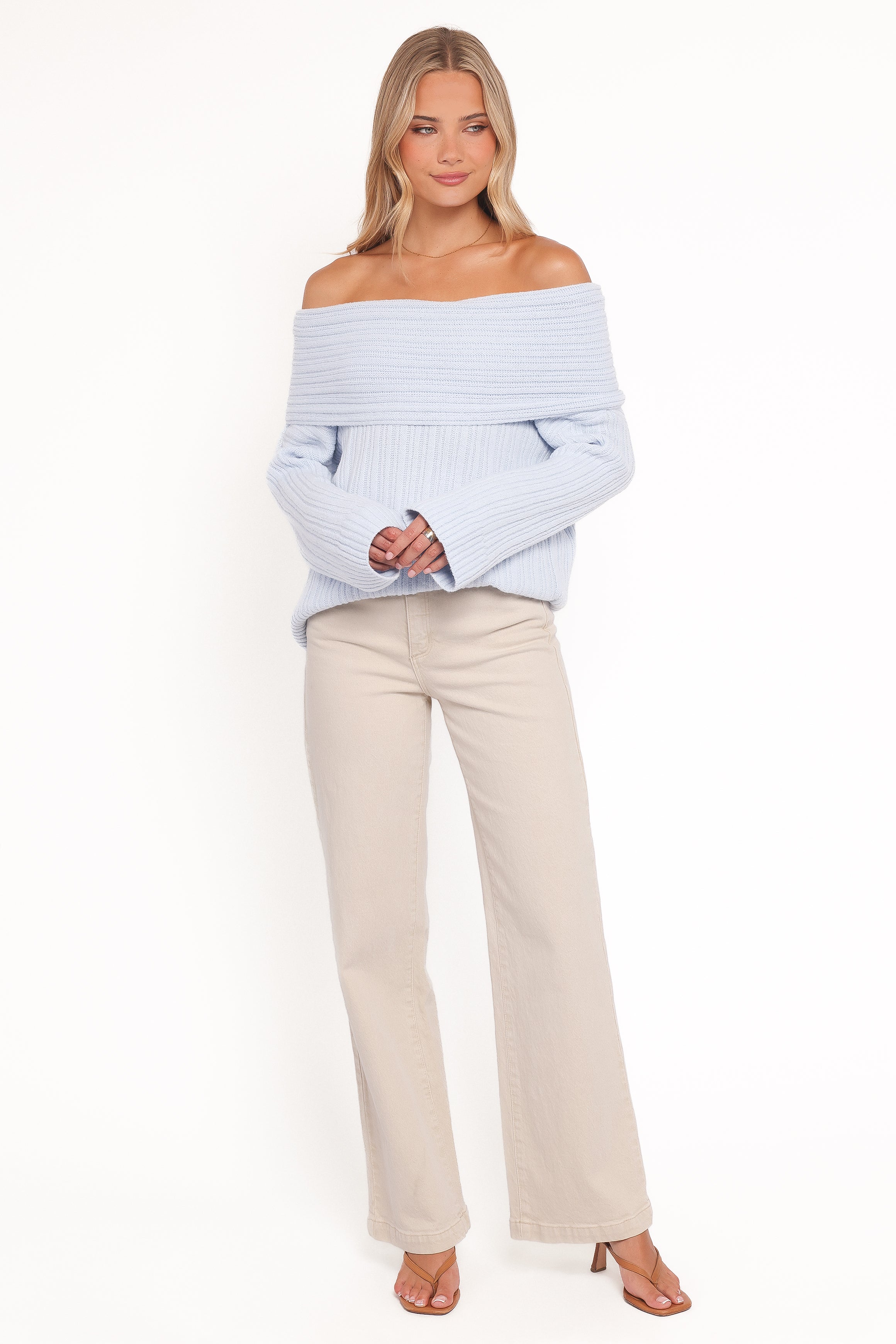 KNITWEAR Kenny Off Shoulder Knit Sweater - Pale Blue