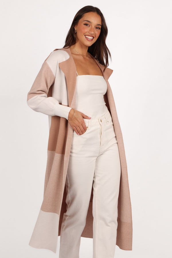KNITWEAR Kingston Large Check Long Cardigan - Beige Check