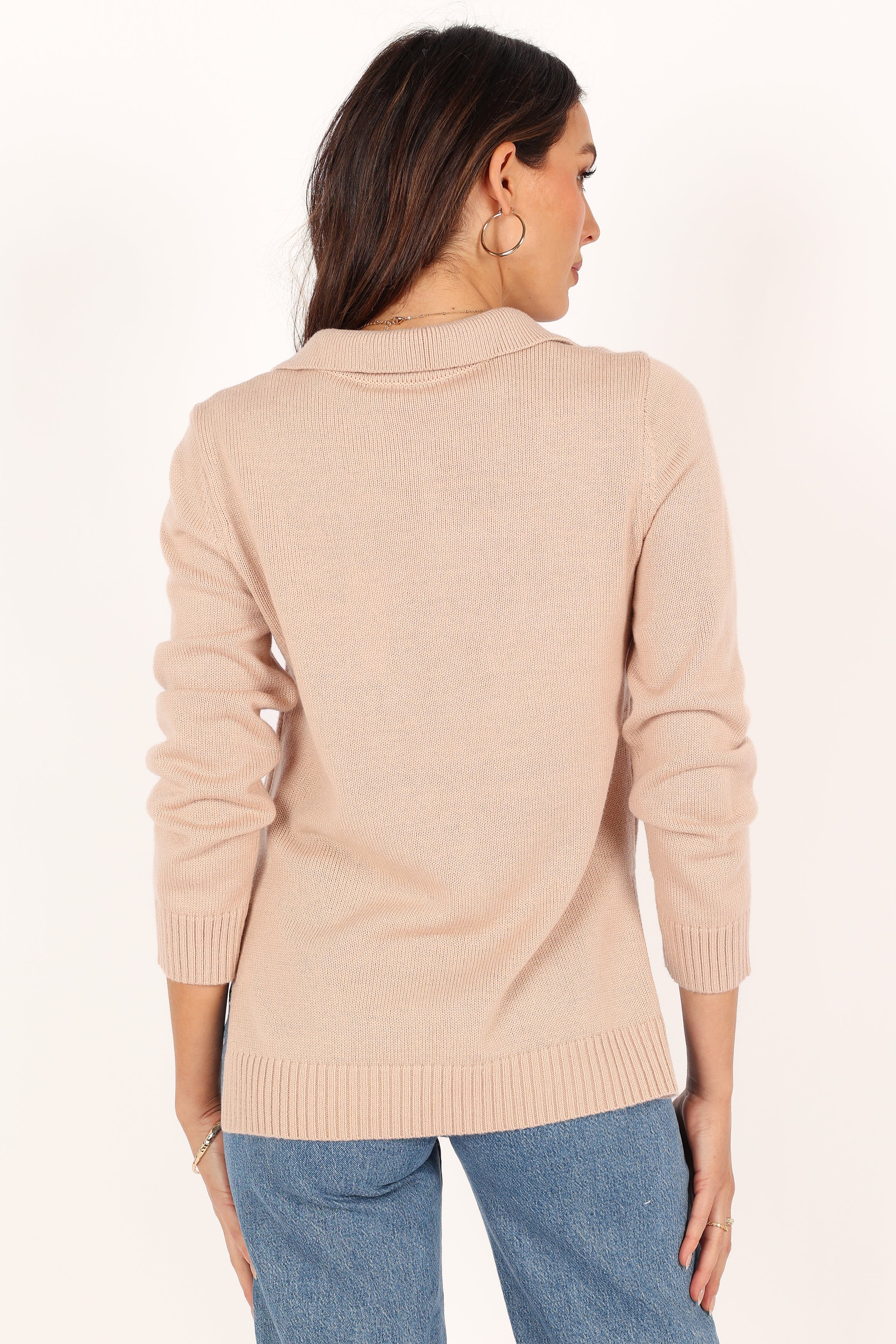 KNITWEAR @Kinsley Vneck Collar Knit Sweater - Beige