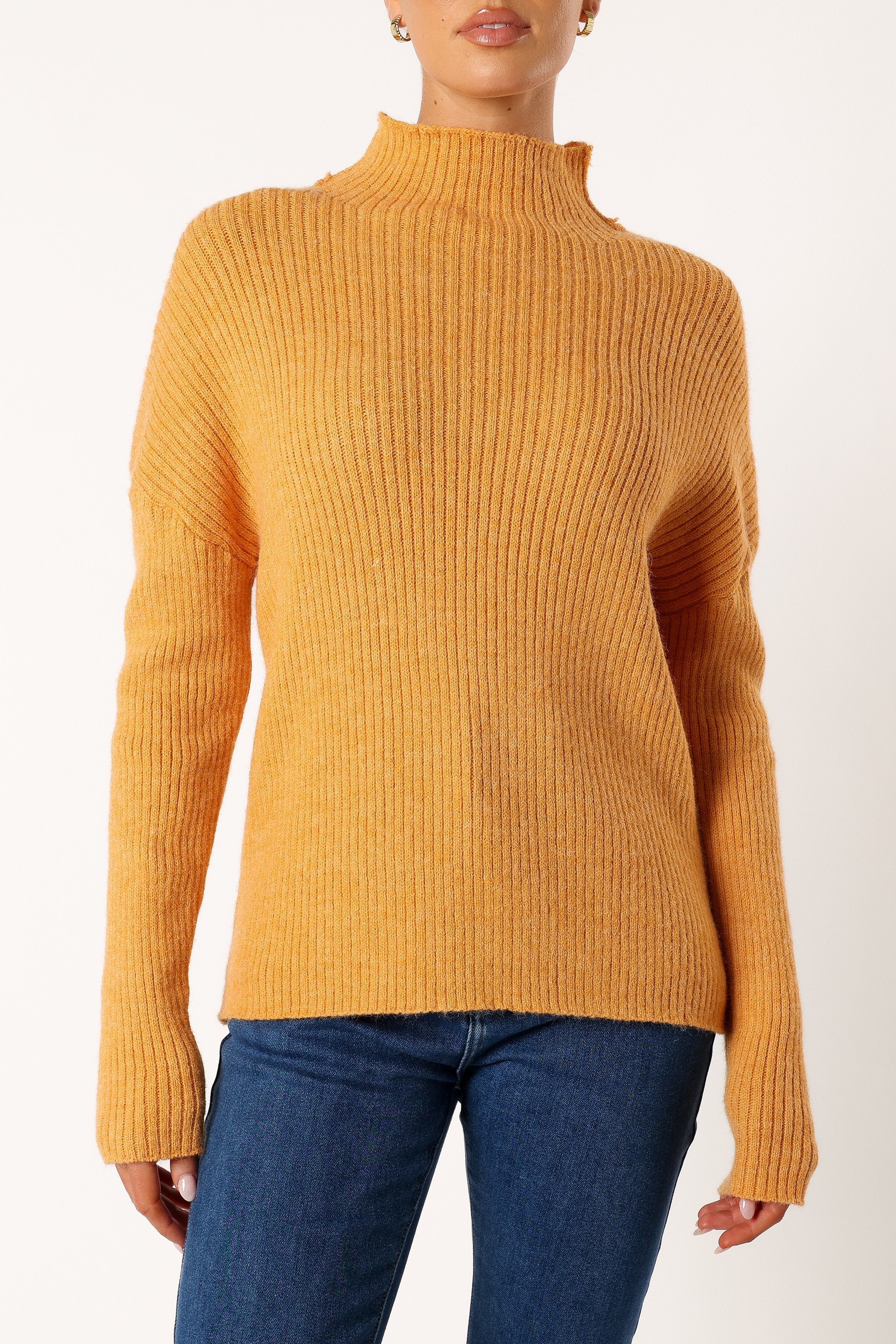 KNITWEAR @Kora Mock Neck Knit Sweater - Camel