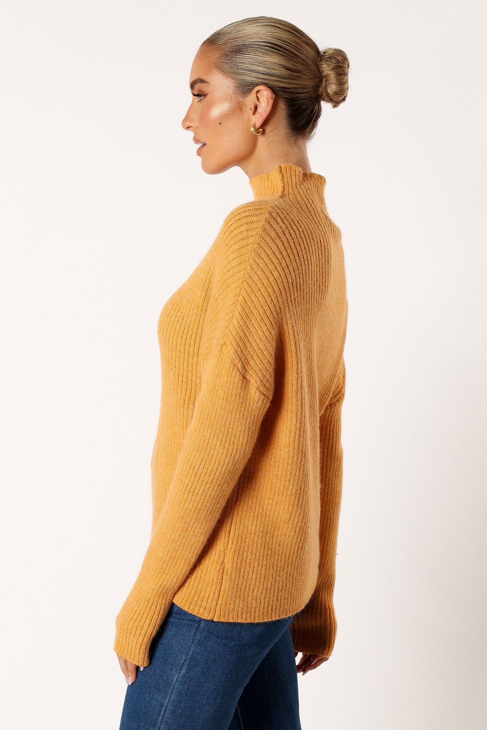 KNITWEAR @Kora Mock Neck Knit Sweater - Camel