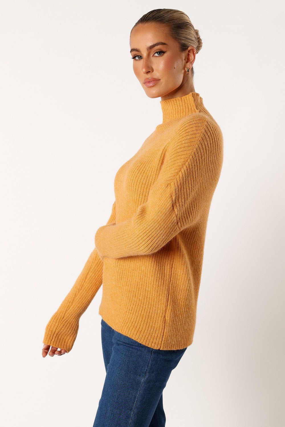 KNITWEAR @Kora Mock Neck Knit Sweater - Camel