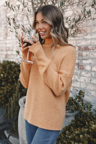 KNITWEAR Kora Mock Neck Knit Sweater - Camel