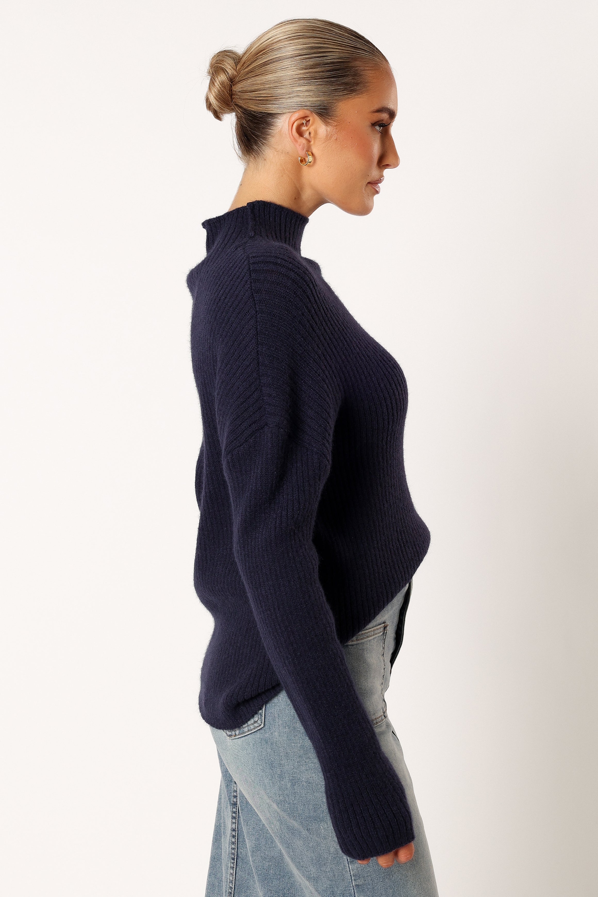 KNITWEAR @Kora Mock Neck Knit Sweater - Navy