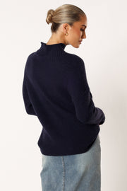 KNITWEAR @Kora Mock Neck Knit Sweater - Navy