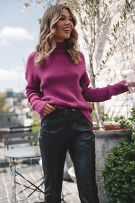 KNITWEAR Kora Mock Neck Knit Sweater - Plum