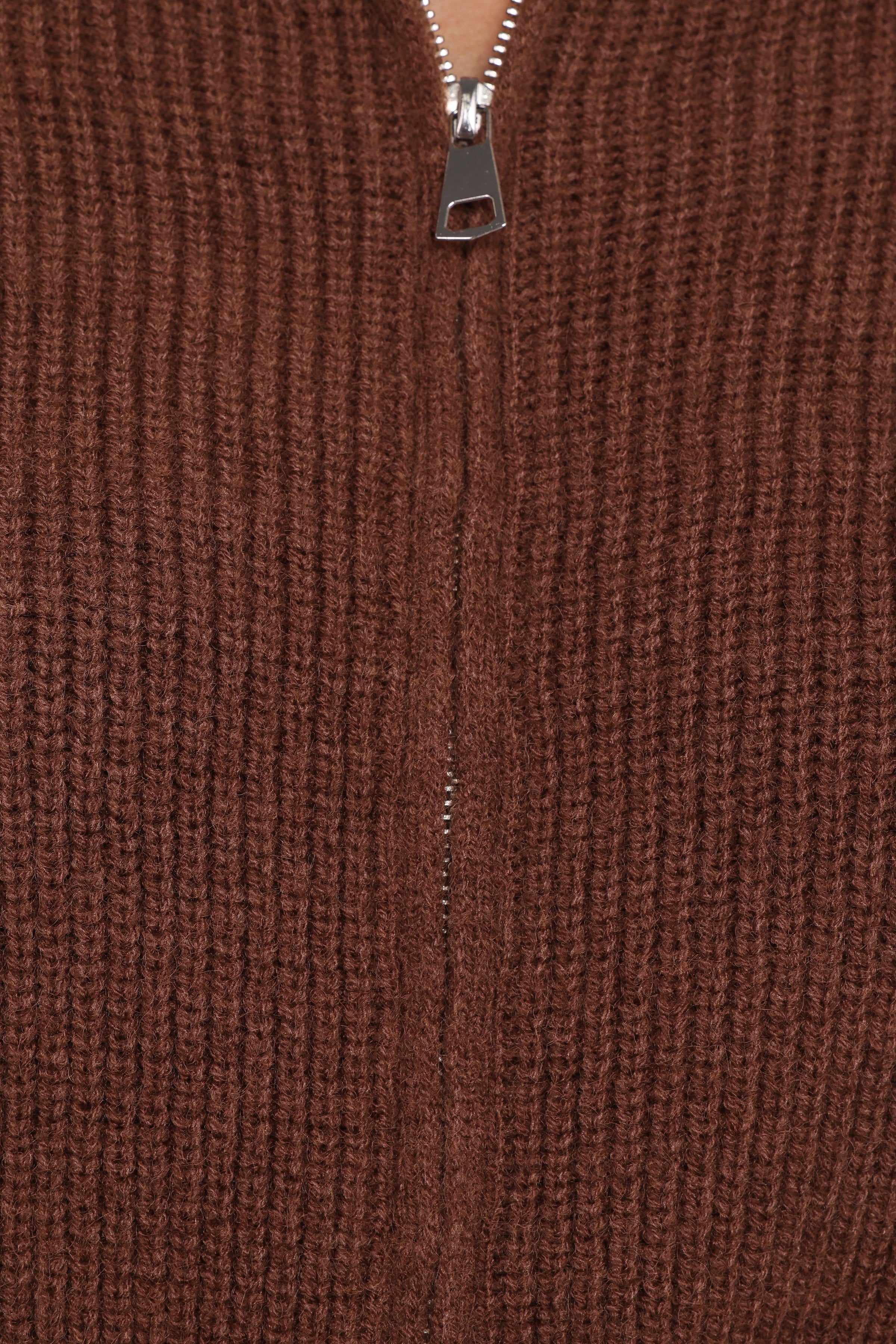 KNITWEAR Kourtney Zip Cardigan - Brown