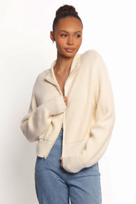KNITWEAR Kourtney Zip Cardigan - Cream