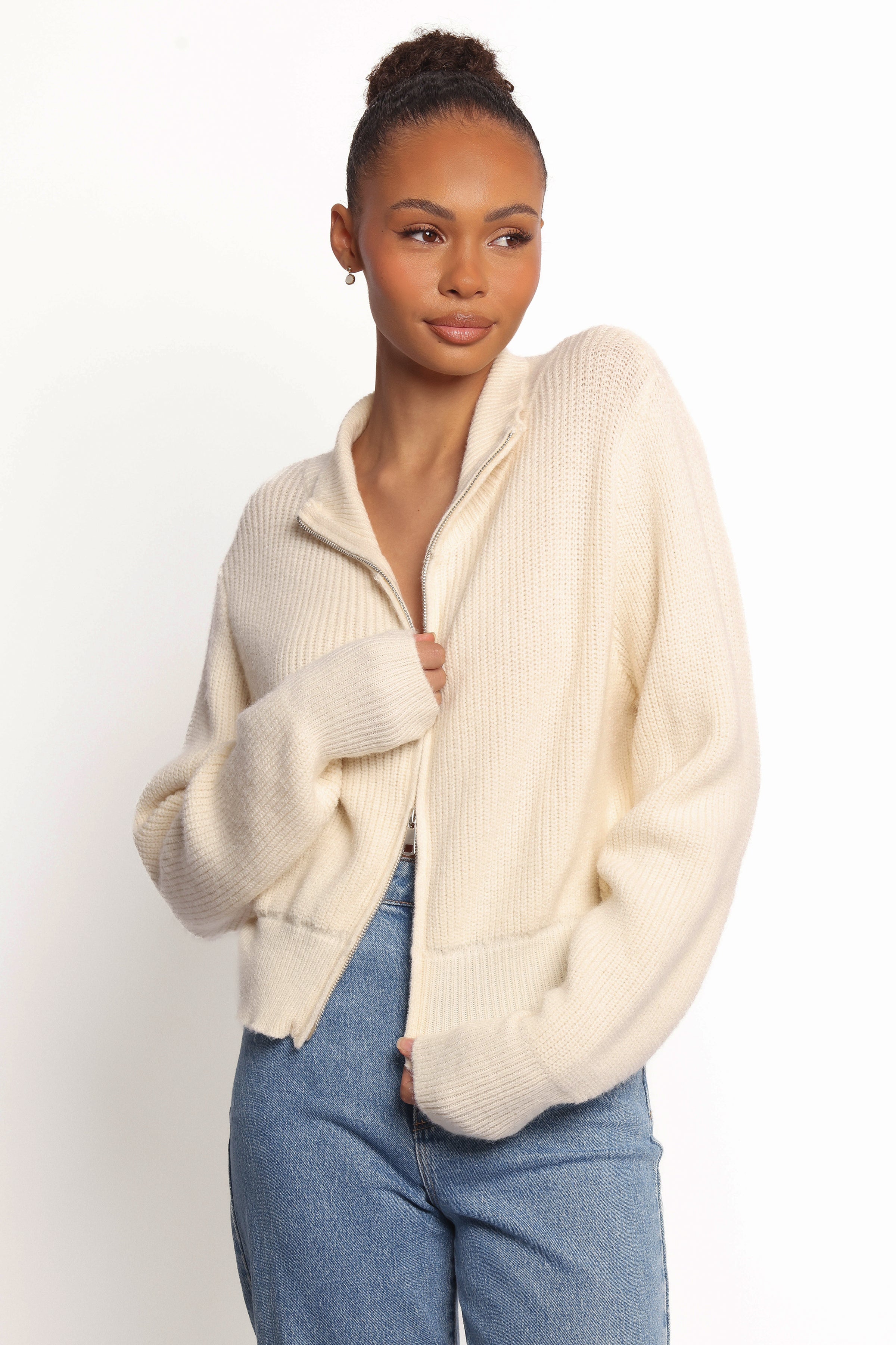 KNITWEAR Kourtney Zip Cardigan - Cream
