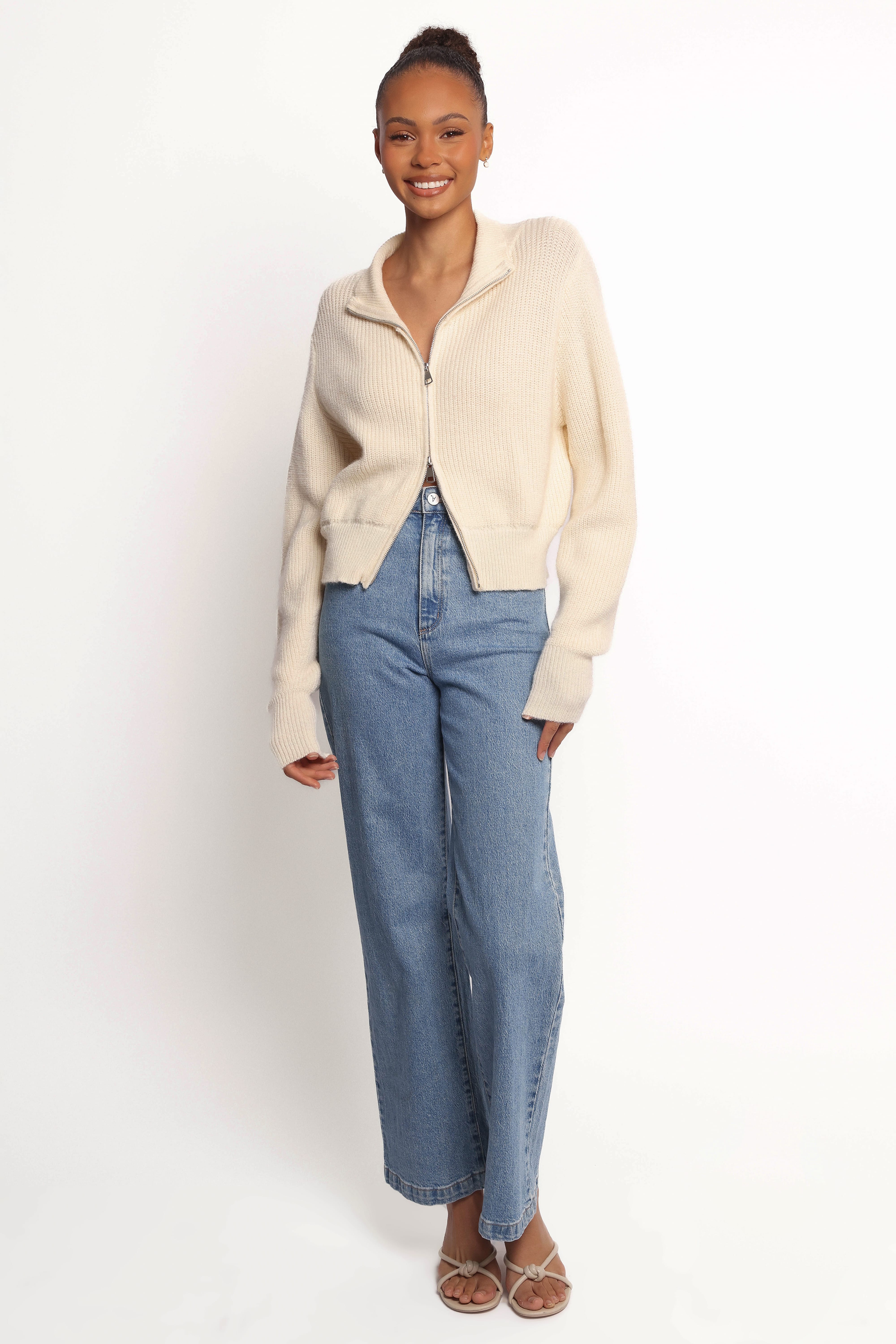 Kourtney Zip Cardigan - Cream | Petal & Pup