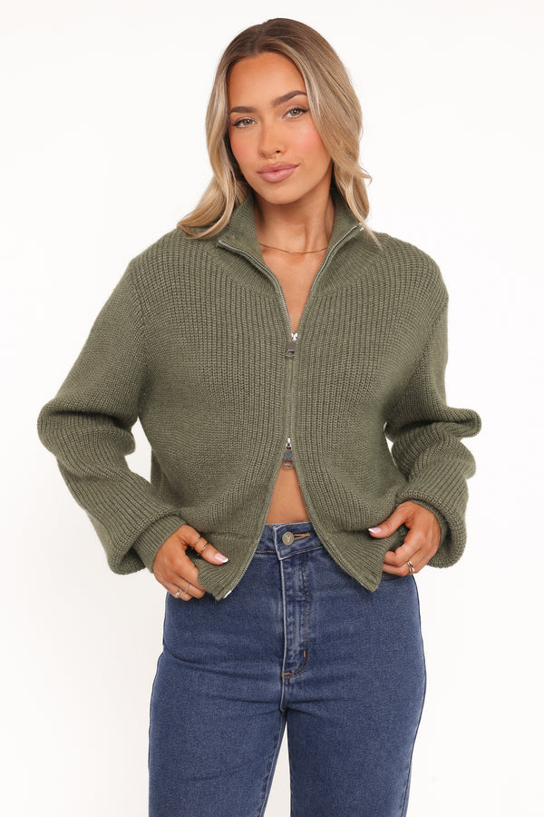 KNITWEAR Kourtney Zip Cardigan - Olive
