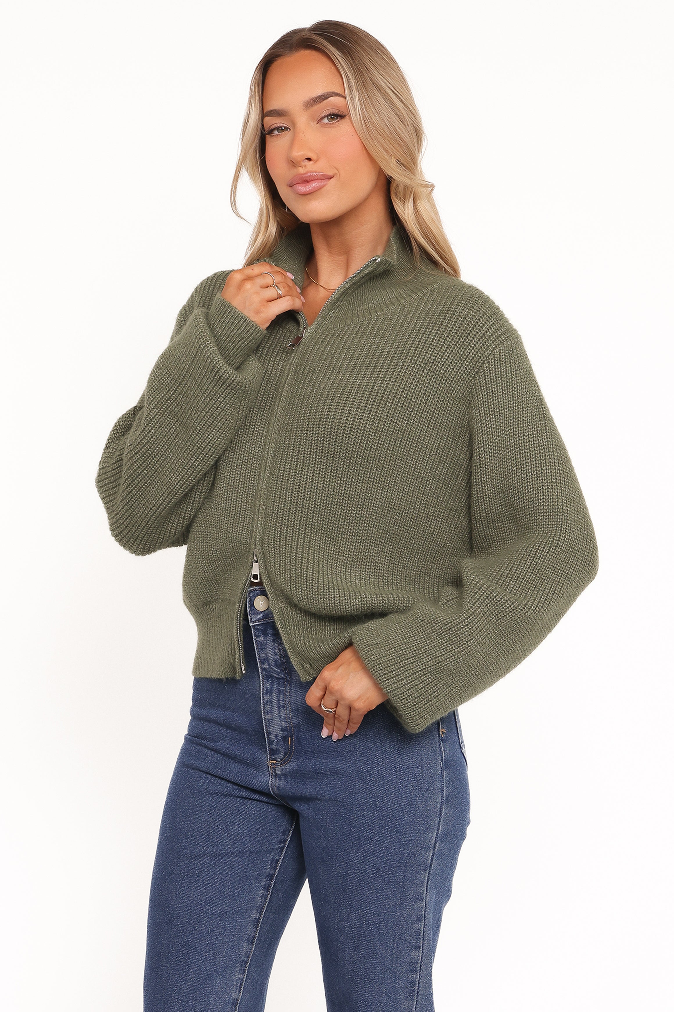 KNITWEAR Kourtney Zip Cardigan - Olive