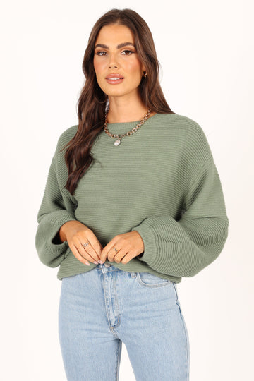 Lakelyn Textured Knit Sweater - Khaki - Petal & Pup