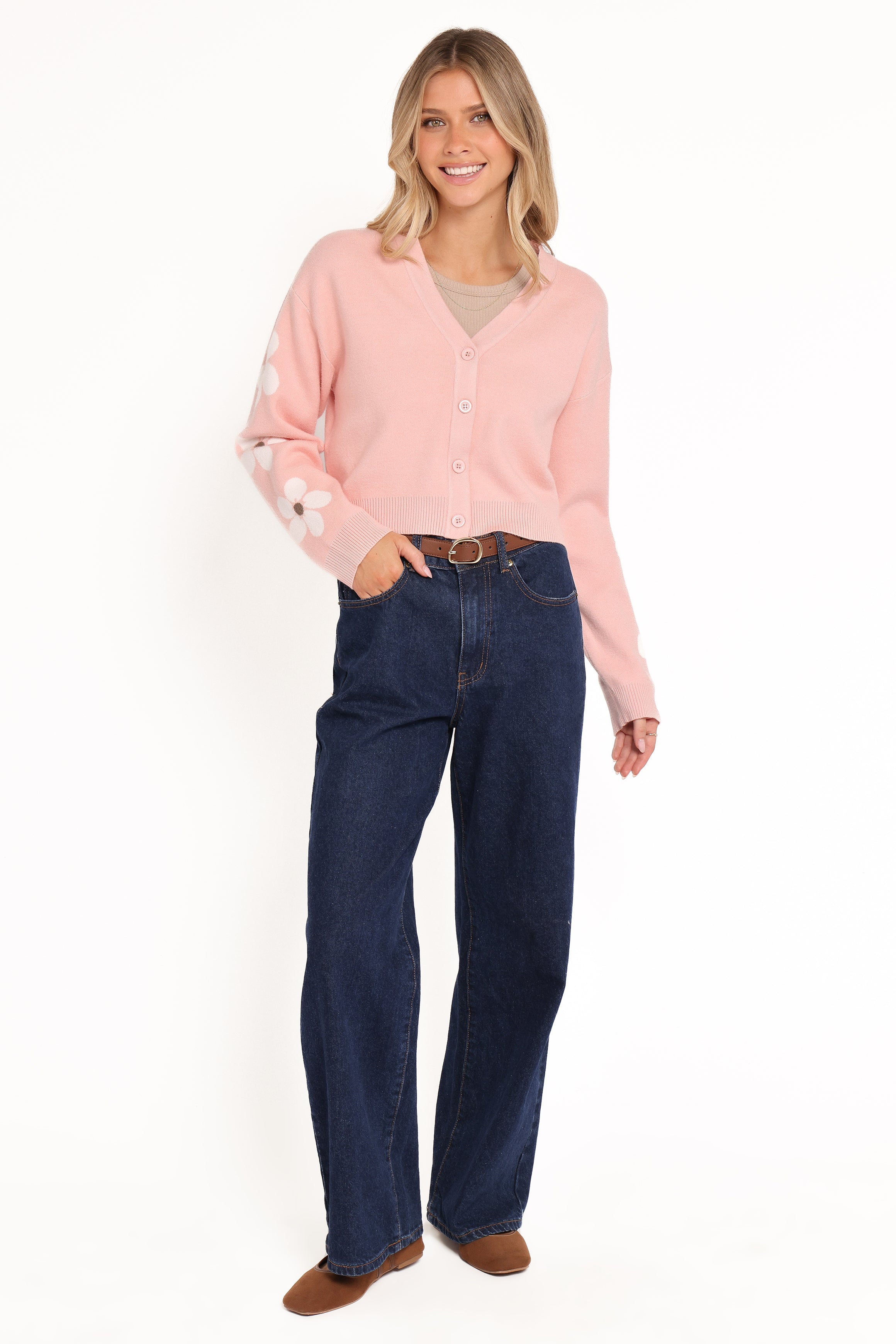 KNITWEAR Lantana Flower Sleeve Cardigan - Pink