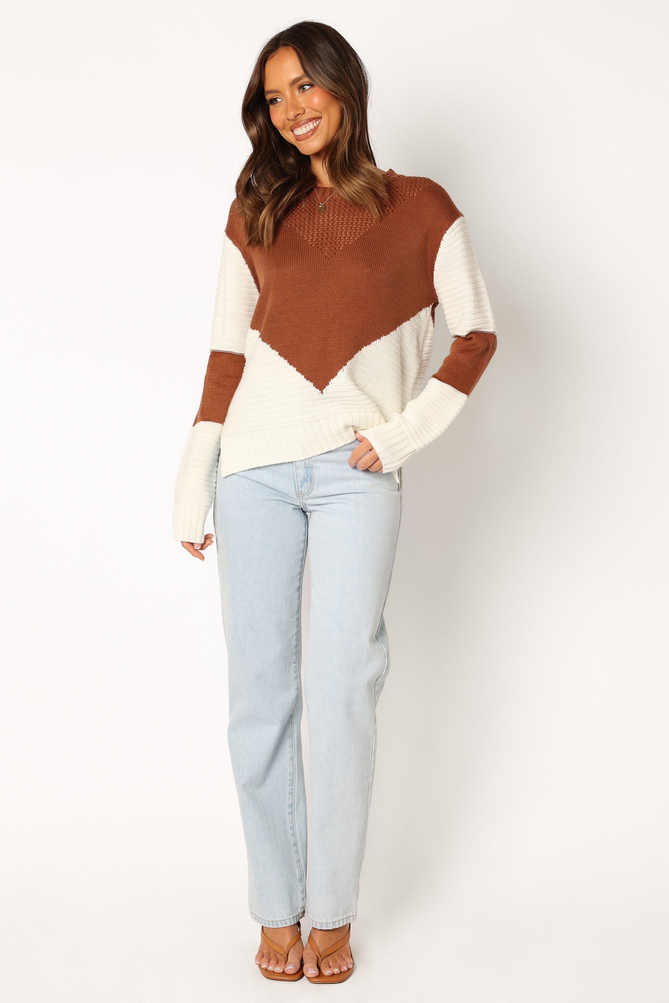 KNITWEAR @Lauryn Knit Sweater - Ivory/Camel
