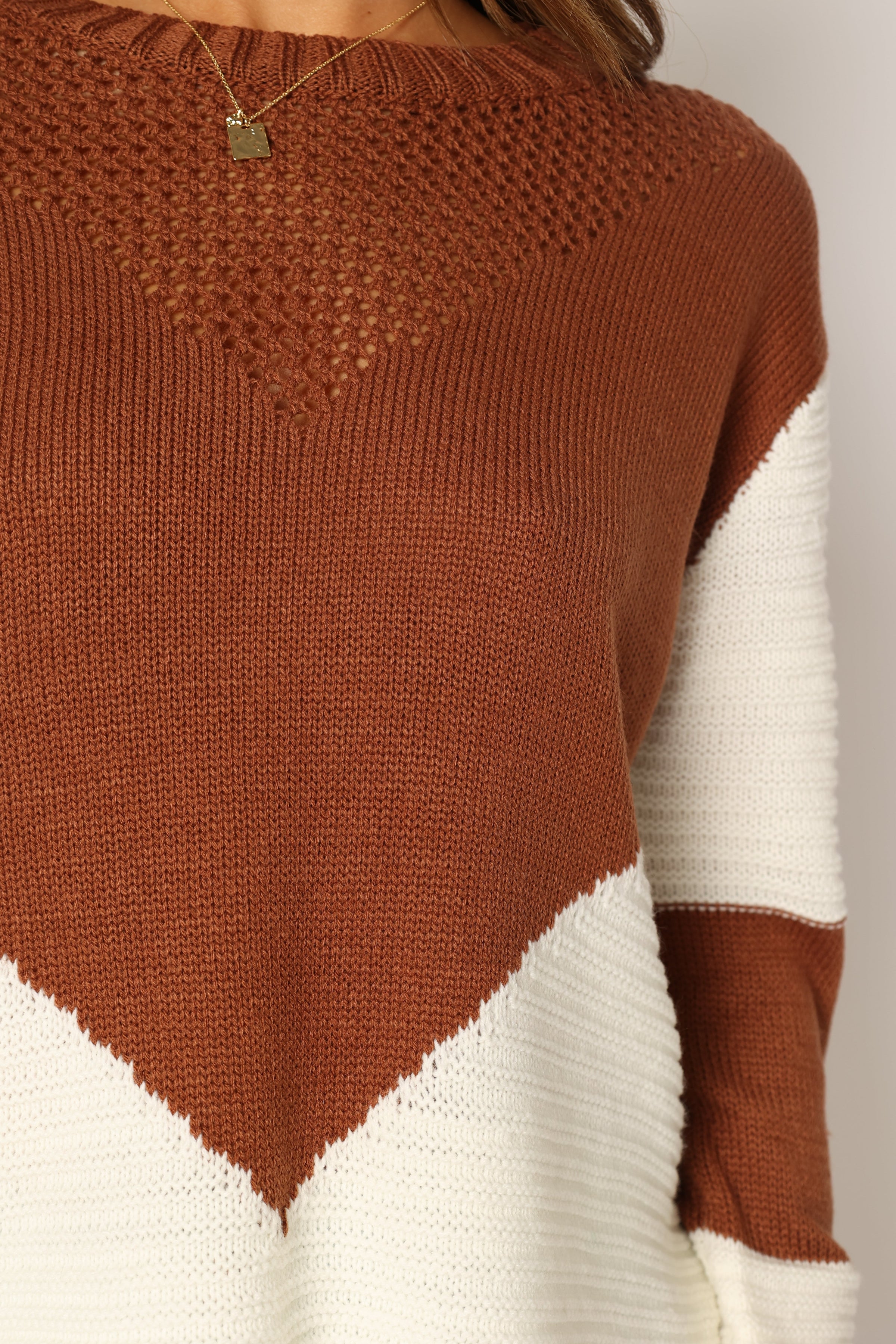 KNITWEAR @Lauryn Knit Sweater - Ivory/Camel