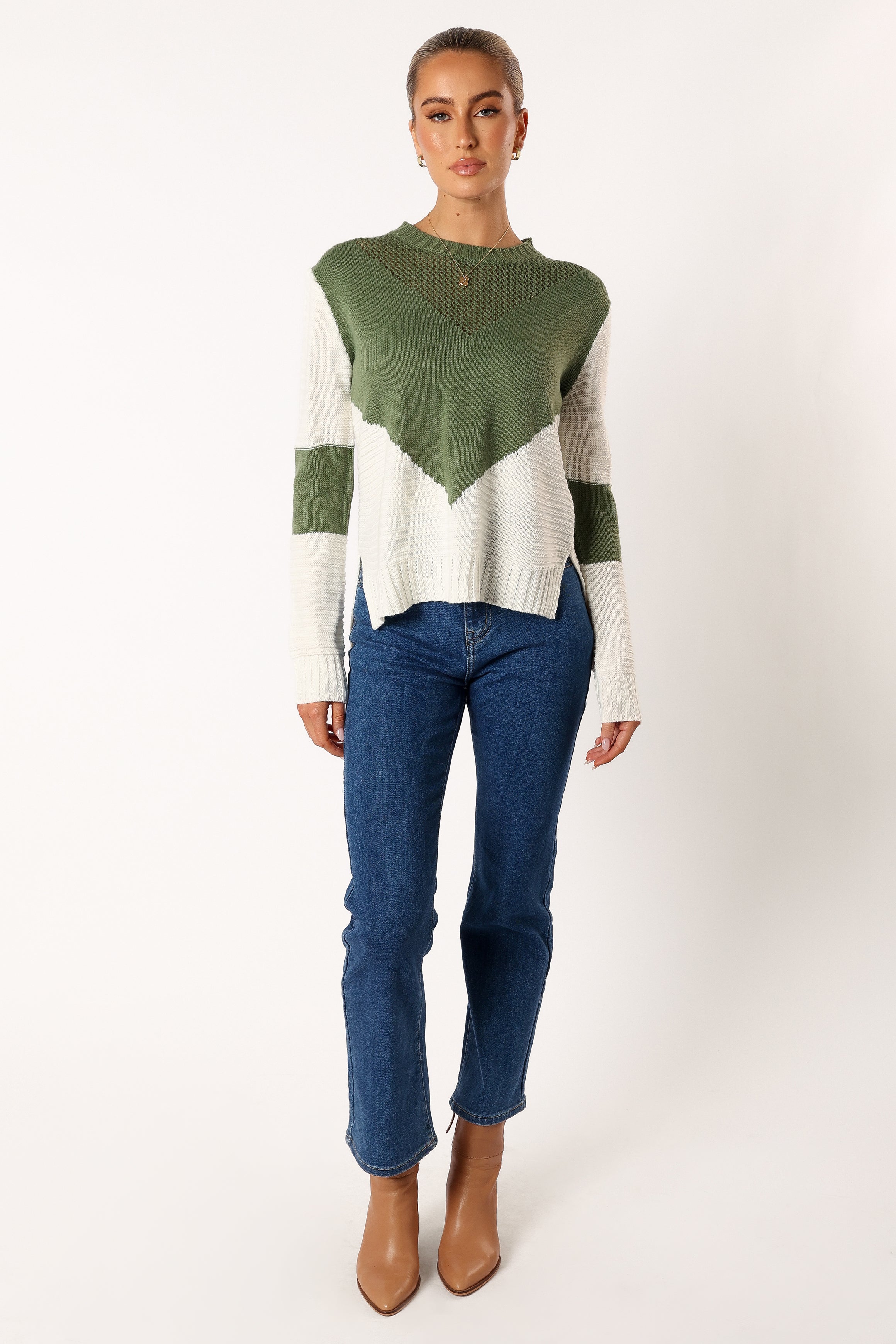 KNITWEAR @Lauryn Knit Sweater - Ivory/Olive