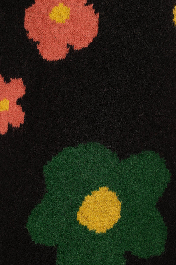 KNITWEAR @Lexie Multi Color Flower Knit Sweater - Black Multi