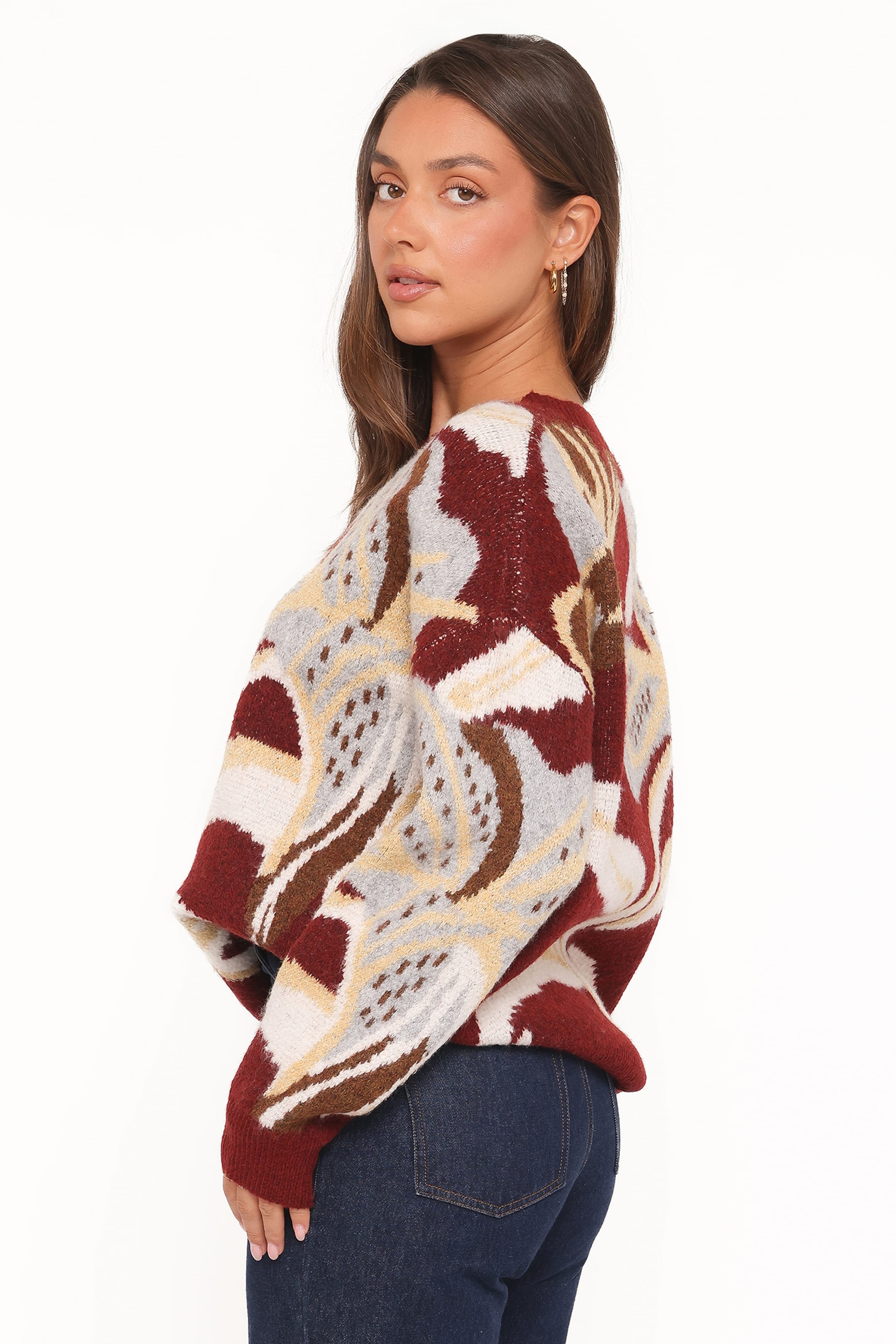 KNITWEAR Lirael Botanical Crew Neck Sweater - Burgundy