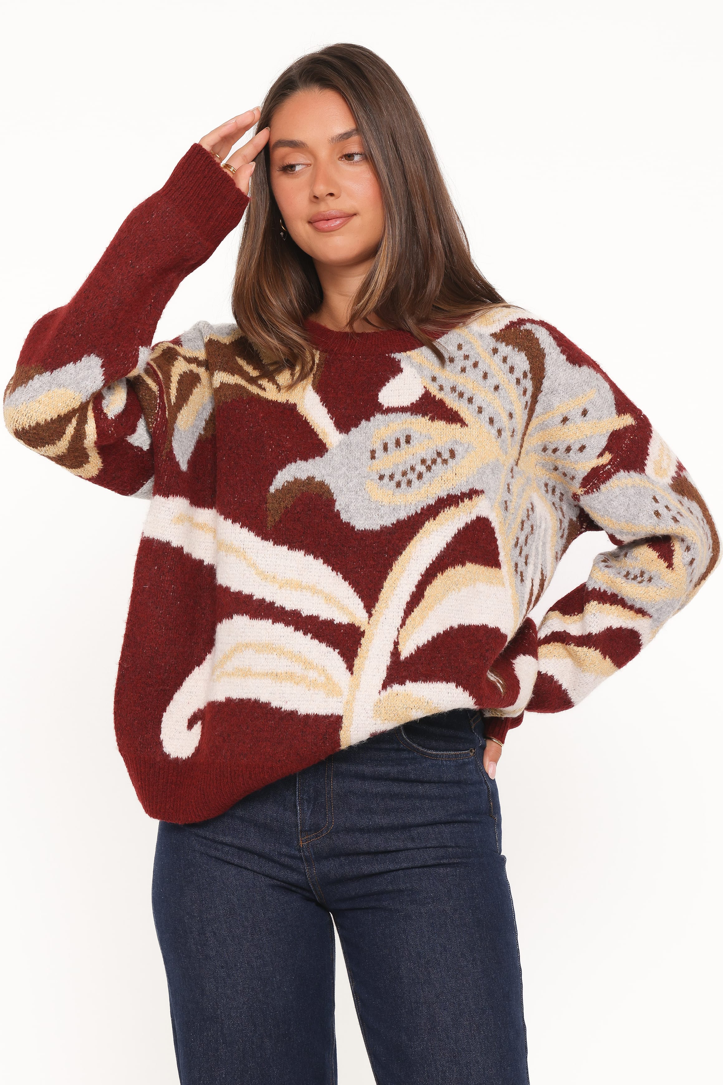 KNITWEAR Lirael Botanical Crew Neck Sweater - Burgundy