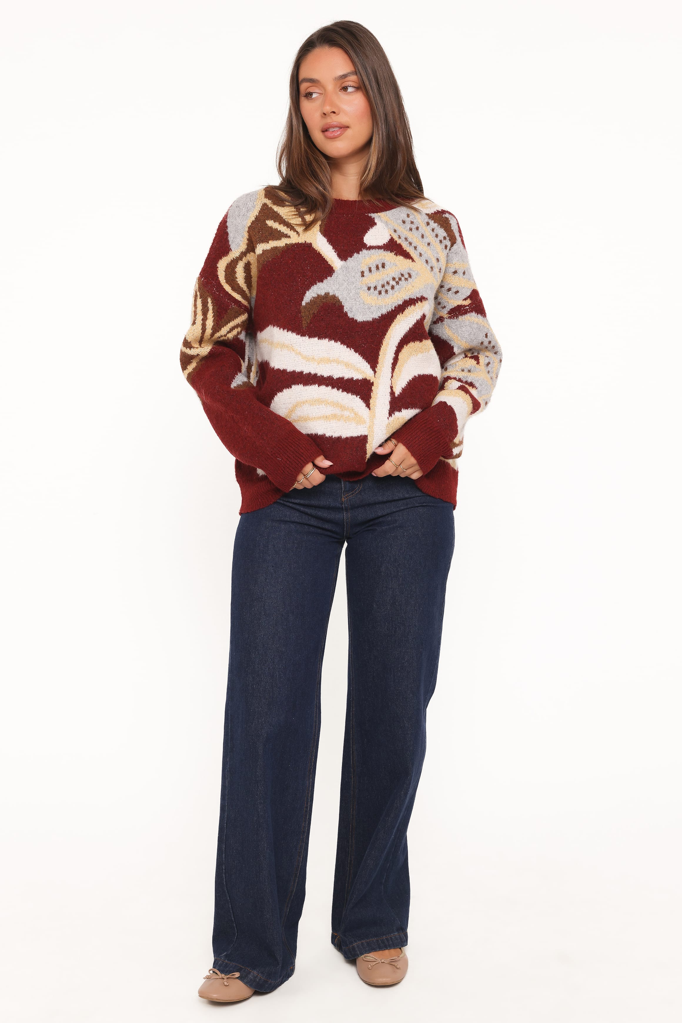 KNITWEAR Lirael Botanical Crew Neck Sweater - Burgundy