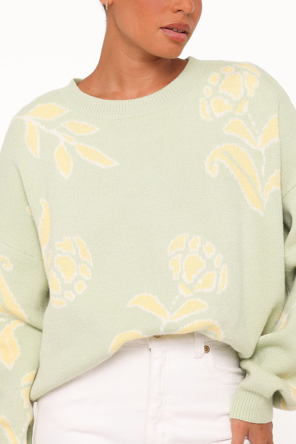 KNITWEAR Lisette Floral Intarsia Sweater - Light Green