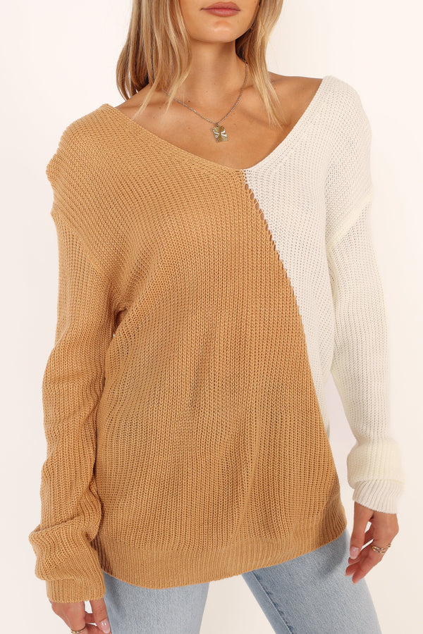 KNITWEAR Lizzie Two Tone Knit Sweater - Beige Multi