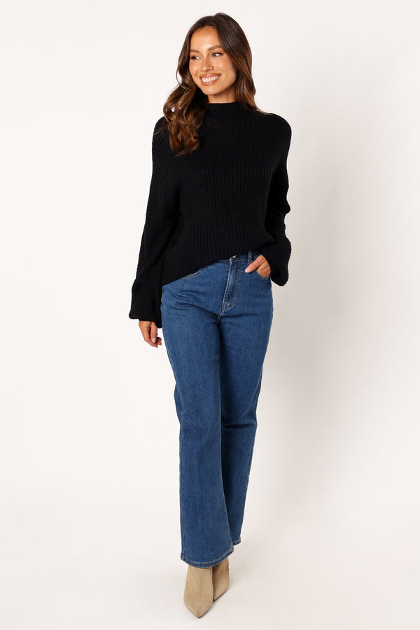 KNITWEAR @Lorelei Textured Sleeve Knit Sweater - Black