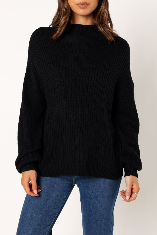 KNITWEAR @Lorelei Textured Sleeve Knit Sweater - Black