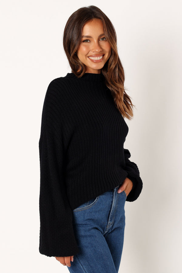 KNITWEAR @Lorelei Textured Sleeve Knit Sweater - Black