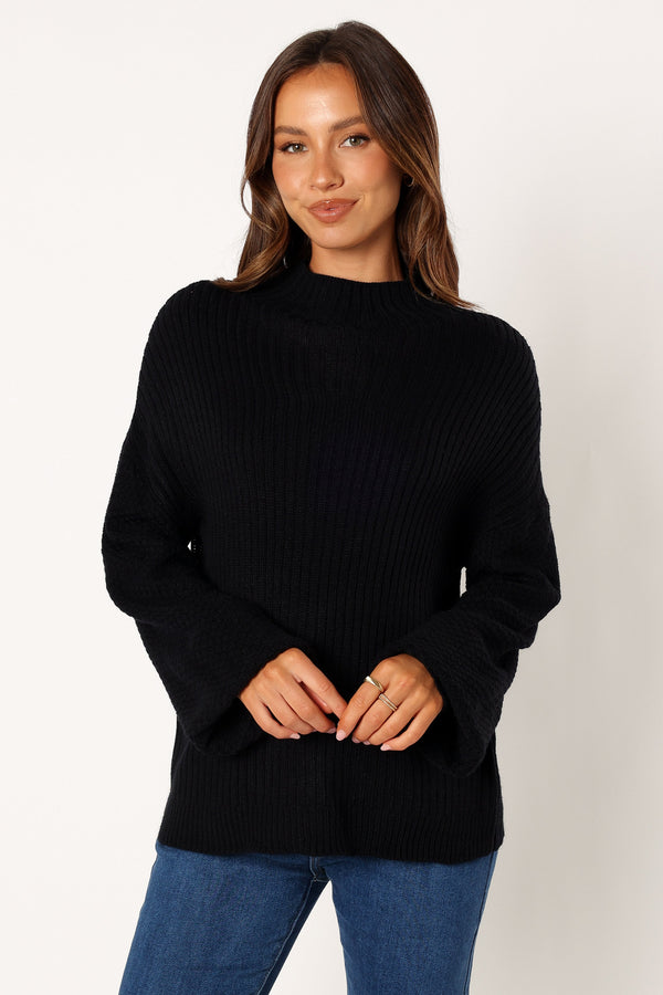 KNITWEAR @Lorelei Textured Sleeve Knit Sweater - Black