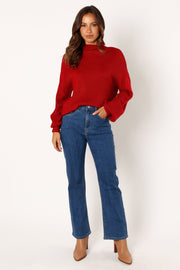 KNITWEAR @Lorelei Textured Sleeve Knit Sweater - Red
