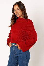 KNITWEAR @Lorelei Textured Sleeve Knit Sweater - Red