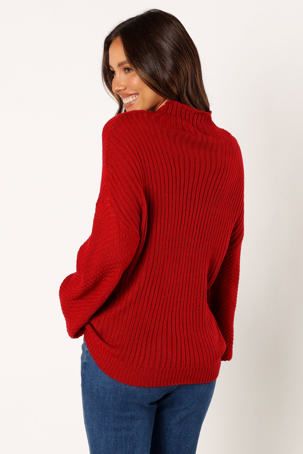 KNITWEAR @Lorelei Textured Sleeve Knit Sweater - Red