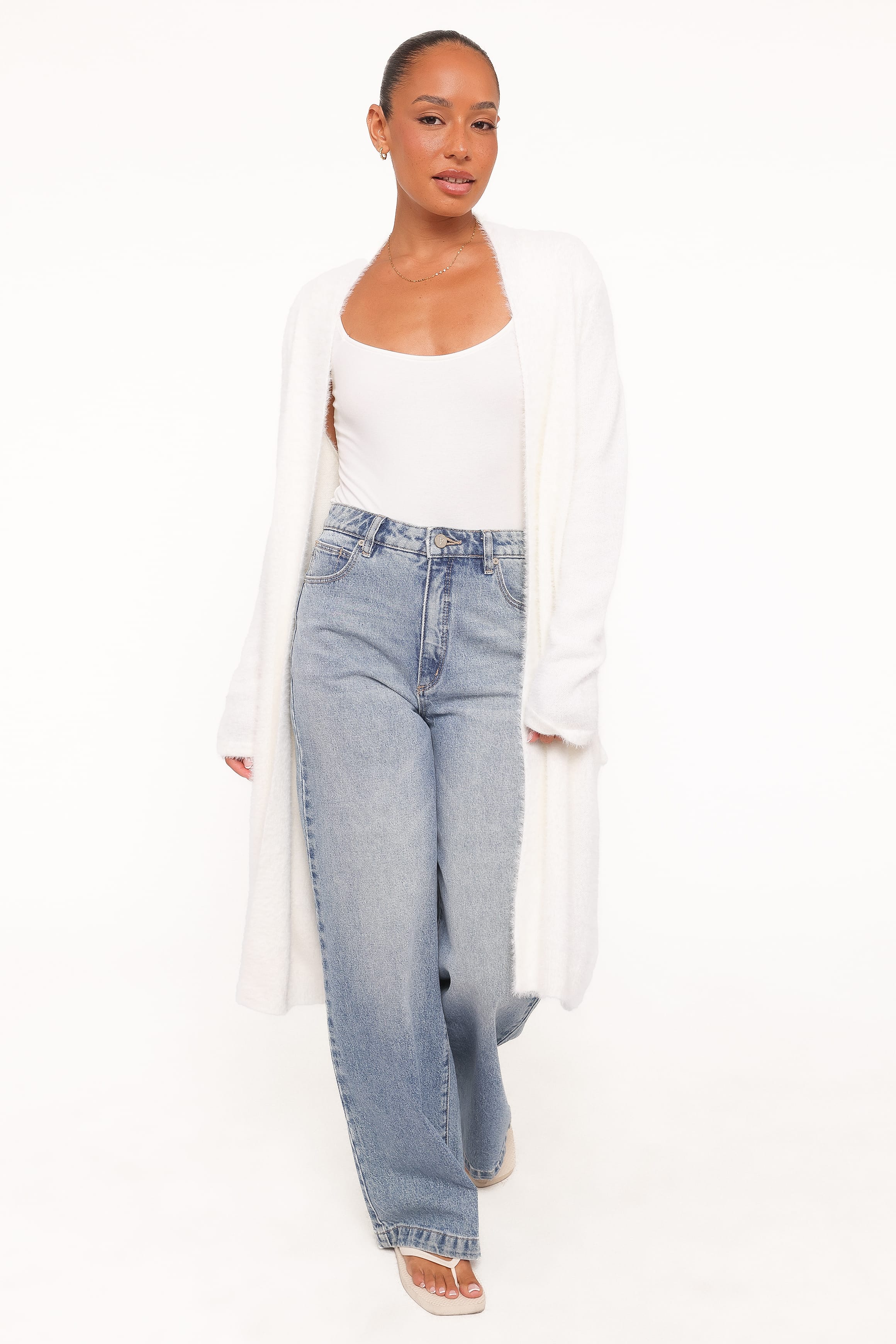 KNITWEAR Louella Fluffy Open Cardigan - White