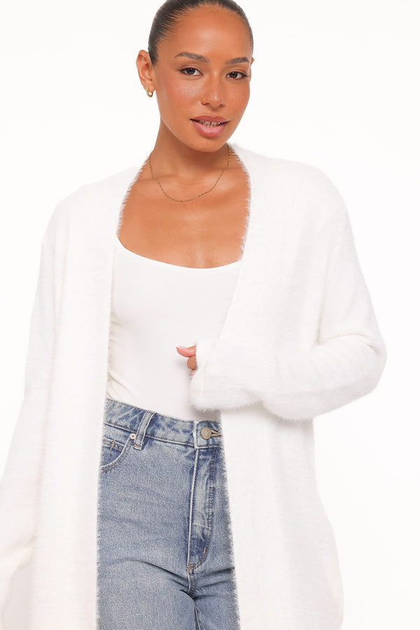 KNITWEAR Louella Fluffy Open Cardigan - White
