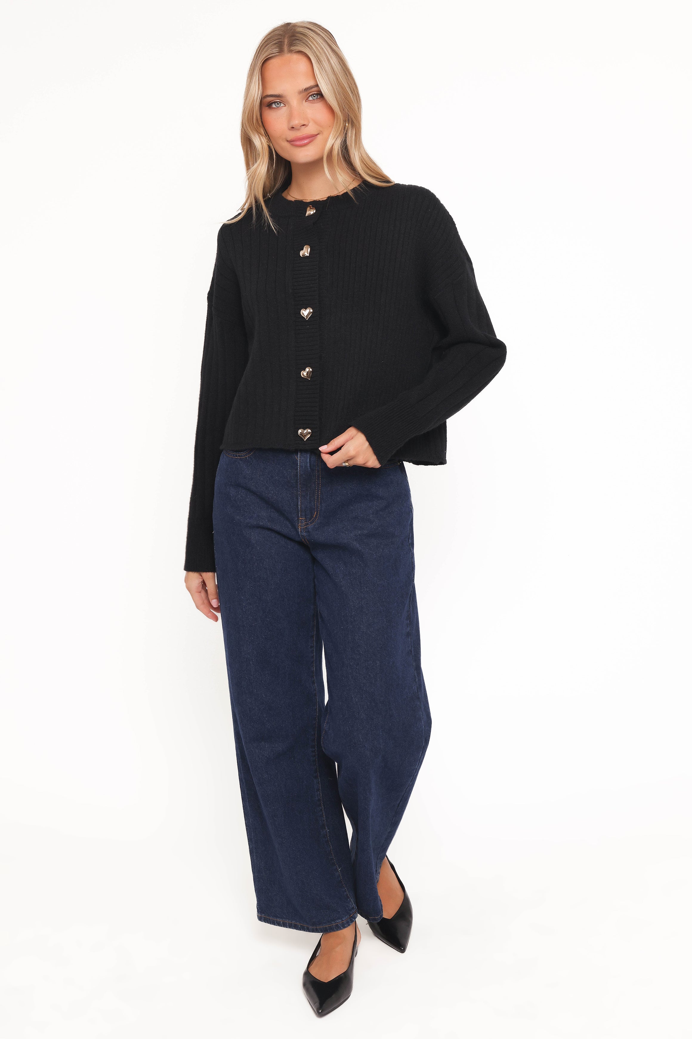 KNITWEAR Loulani Heart Button Cardigan - Black