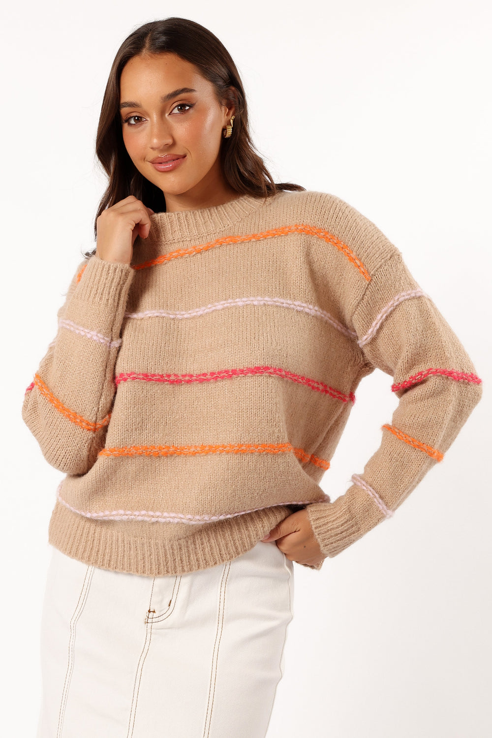 Lyla Multi Color Stripe Knit Sweater - Camel - Petal & Pup