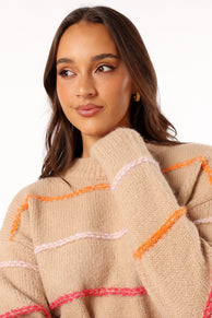 KNITWEAR Lyla Multi Color Stripe Knit Sweater - Camel
