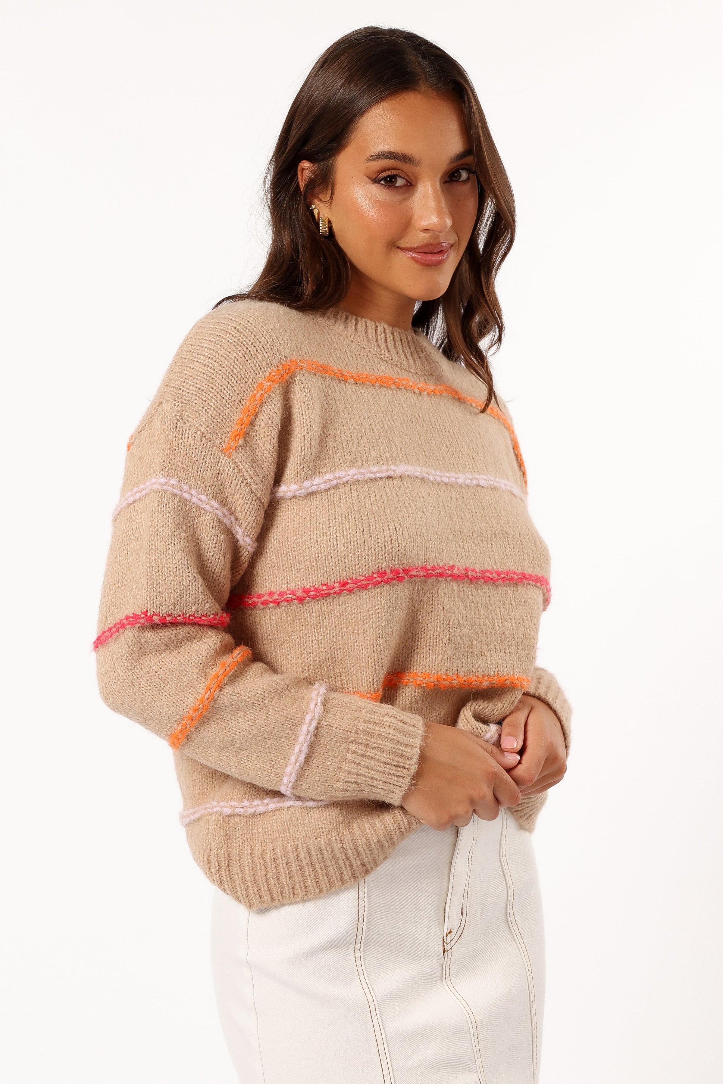 KNITWEAR Lyla Multi Color Stripe Knit Sweater - Camel