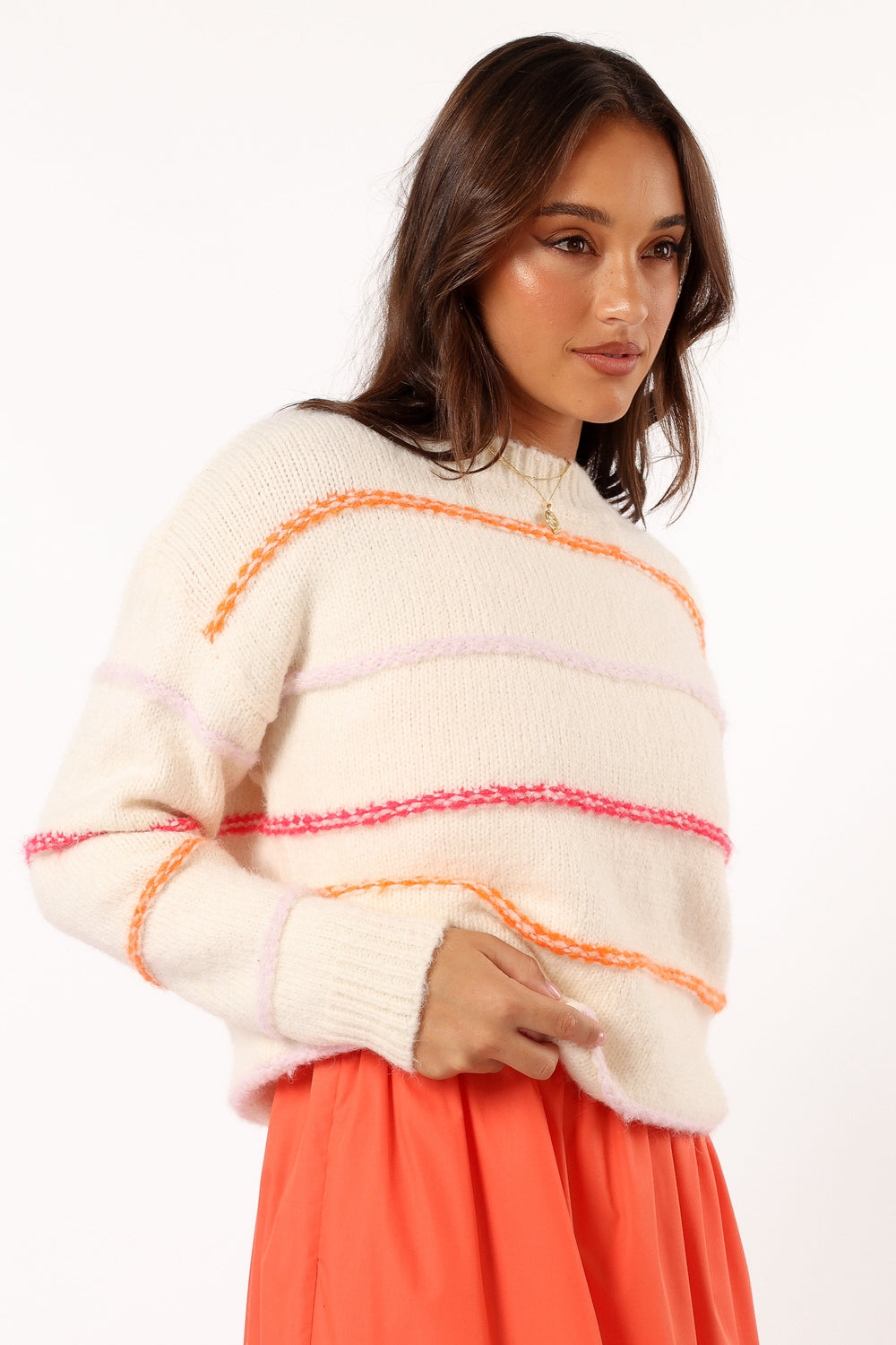 KNITWEAR Lyla Multi Color Stripe Knit Sweater - Cream