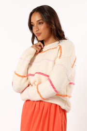 KNITWEAR Lyla Multi Color Stripe Knit Sweater - Cream